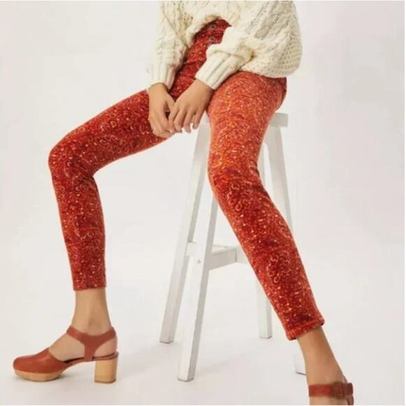 Pilcro Anthropologie High-Rise Button Fly Skinny Corduroy Pants Floral Ankle 30P - Picture 1 of 8